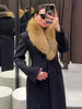 Elegant Faux Fur Wool Long Coat Women Solid Full Sleeve Lapel Patchwork Waist-closed Slim Coats Female Winter Outwear