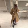 Elegant Double Belt Women Windbreaker Casual Khaki Long Sleeve Lapel Button Female Jacket Autumn Winter Lady Streetwear