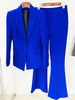 High Street Designer Runway Suit Set Women's Single Button Slim Fit Lapel Blazer Flare Pants Suit 2pcs Royal Blue