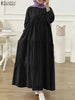 Autumn Women Long Vestidos Muslim O Neck Islamic Hijab Casual Loose Maxi Dress Tiered Long Sleeve Abaya Robes