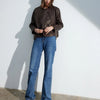 Women's Autumn Clothing European Sheepskin Casual O-Neck Single-Breasted Coffee Litchi Stria Genuine Leather Jacket