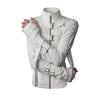 Women White Straps Buckle Zip Up Jacket High Neck Long Sleeve Gothic Punk Bandage Strap Ribbon Y2K Streetwear Slim Fit Coat