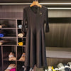 Spring Pleated Women's Bud Dress Round Neck Elegant Mid-Length V Collar Famale Clothing Chic 2DB6618