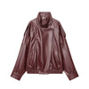 Winter Women Faux Leather Loose Jacket High Street Stand Collar Long Sleeve Coat Zipper Thicken Outwear