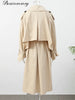 Solid Lace Up Long Trench Coat Women Full Sleeve Lapel Single Breasted Loose Outerwear Chic Lady Autumn Street Windbreak