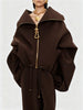 Chic Splicing Personalized Zippers Jacket For Women Lapel Collar Long Sleeve Loose Coat Female Autumn