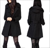Winter Warm Mid-length Woolen Coat Women's Fall & Winter Long Sleeve Cotton Jacket with Hood Double-breasted Outerwear
