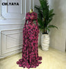 Women O-neck Long Sleeve Floral Print Pleated Maxi Dress Evening Sexy Party Birthday Vacation Long Dresses Vestidos