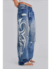 Deeptown Vintage Y2k Ripped Jeans Women Harajuku Print Blue Baggy Distressed Denim Trousers Hip Hop Grunge Streetwear Wide Jeans
