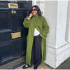 Women's High Stand Collar Double Breasted Woolen Overcoat Belted Waist Maxi Long Cuff Strap Loose Solid Coat Winter Urban Coats