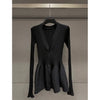 V Neck Knitted Mini Dresses Single Breasted Autumn Winter Solid Vestidos Mujer Vintage Korean Women Dress