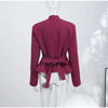 Elegant Chic Waist Cinched Blazer Women V Neck Single Breasted Lace Up Irregular Hem Jacket Lady Casual Commute Outerwear