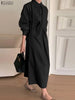 Women's Gathered Front Maxi Dresses Fall Solid Color Turn-Down Collar Long Sleeve Half Buttons Shirtdress Commuting