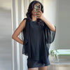 Asymmetric Satin Dress Womens Dresses Mini Layered Cape Dress Chic Black Cocktail O-Neck Short Dresses Elegant Party Dress