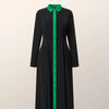 Plus Size Women Color Block Shirt Maxi Dress,Long Sleeve Collared Button Front High Slit Flowy Long Dress With Green Belt,Elegan