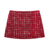 Women Vintage Red Plaid Tweed Coat Slim Turn Down Collar Long Sleeve Jacket Autumn Lady High Street Outwear