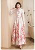 Women Long Sleeve Jacquard Dress Floral Long Dress Girls Evening Events Party Dress Chinese Style Photograph Vintage
