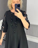 Plus Size Flared Dress with Dots Decor Women Long Black O-neck Perspective Dot Loose Dresses Elegant Casual Daily Wear