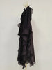 Solid Spliced Ruffles Folds Dresses for Women O Neck Long Sleeves High Waist Patchwork Lace Up Dress Female