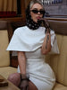 Elegant Solid Shawl Mini Dress Women Chic Half High Collar Waist Cinching A-line Short Dresses Lady Party Evening Gown