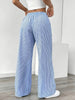 Women's Casual Striped Sports Pants Blue Pocket Pants for Women