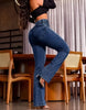 Allukasa autumn winter Elegant High Waist Button Front Casual Female Jeans Sexy Back Shirred Trouser Bottom