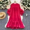 African Women's Pleated Dress Stereo Flower Loose Large Size Stretchy Temperament Long Dress Middle East Wrinkle-Free