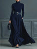 Half High Collar Knitted Long Dress For Women, Autumn Winter Long Sleeve Splicing Maxi Dress, Elegant Party Date Night Outfit