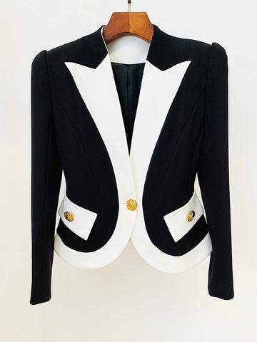 High Street Designer Jacket Women's Color Block Single Button Blazer