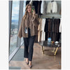 Women Brown Faux Fur Open Front Cardigan Coat Long Sleeve Collarless Loose Plush Outerwear Lady Elegant Winter Warm Furry Jacket