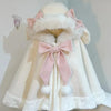 Japanese Viange Outerwear Clothing Warm Bow Ruffles Hooded Ponchos Lolita Style Sweet Kawaii Capes Coat Women Autumn Winter