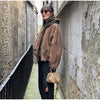 Elegant Hooded Plush Short Coat Women Retro Chic Suede Single Breasted Jackets Coats Female Winter Casual Street Outwear
