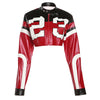 Faux Leather Varsity Jacket Women Hipster Letter Print Autumn Casual Sporty Wild Streetwear Uniform Crop Coat
