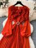 Spring Autumn Elegant Dress for Women French Mushroom Edge Crimping Loose Chiffon Long Sleeve Long Dress C141