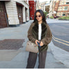 Street Faux Fur Patchwork Jacket Women Design Sense Long Sleeves Casual Female Coat Autumn Winter Lady Streetwear