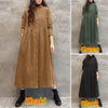 Women Autumn Corduroy Dress Casual Long Sleeve Buttons Up Sundress Solid Loose Holiday Vestido Kaftan Vintage Shirt Dress
