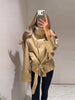 Spring Stand Collar Double Breasted Trench Coat For Women Elegant Long Sleeve Lace Up Jacket Lady Street Chic Outerwear