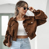 Autumn Cropped Corduroy Jackets Overcoat Single Breasted Lantern Sleeve Coats Women Vintage Winter Women Jacket 18047