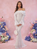 Autumn Long Sleeve Off The Shoulder Bodycon Dress Mermaid Wedding Guest Party Dresses for Women White Dress
