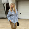 Drawstring Waist Button Women Cargo Jacket Long Sleeve Pockets Spring Casual Female Coat Street Commute Lady Outwear Tops