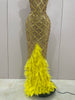 Sparkly Red Rhinestones Feather Sexy Mesh See Through Long Dress Women Birthday Evening Nightclub DJ Dancer Stage Costume