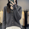 100% Merino Wool Sweater Cardigan Women Korean Coat Solid Color Top Spring/Autumn/Winter Women Hooded Cardigan