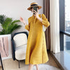 Pleated Triple Button Long Sleeve Lapel Dress Women Spring Korean Causal Elegant Clothes