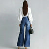 High Waist Gold Zipper Wide Leg Jeans Straight Leg Loose Denim Pant, Washed Casual Palazzo Trousers Pockets for Women