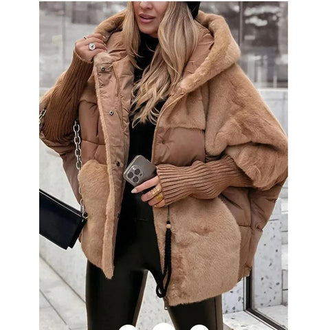 Autumn Winter Women Hooded Patchwork Warm Cotton Coat Women Cotton Padded Jacket Oversize Outerwear Women Parka Coat