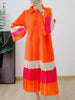 Striped Contrast Color Pleated Dress Women Lapel Flare Sleeves Single Breasted Loose Long Dresses Spring 2AA4365