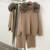 Reality Fur Jacket Pullover Set Woman Spring Knitted Suit Knitwear Female Real Fox Fur Collar Sweater Lady Autumn Knitted