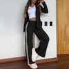 2 Pcs Set Women s Formal Coat Pants Set Autumn Winter Long Sleeves Jacket Loose Striped Wide Leg Casual Suit Outfit