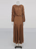 Solid Spliced Folds Minimalist Dresses for Women Round Neck Long Sleeves High Waist Elegant Dress Female Autumn