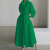 Women Elegant Shirt Dress Spring Autumn Long Sleeve Solid Color Print Maxi Dresses Casual Office Lady Dress Vestidos